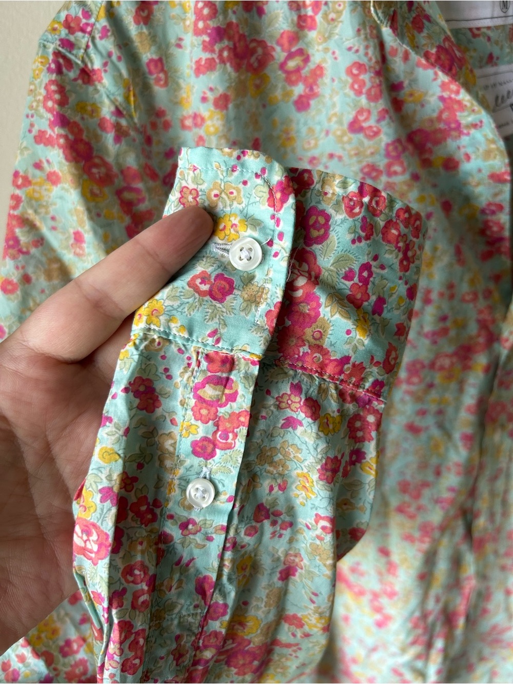 FRANK & EILEEN Eileen Aqua Floral Italian Cotton Button Down Shirt Size Medium - Picture 6 of 8